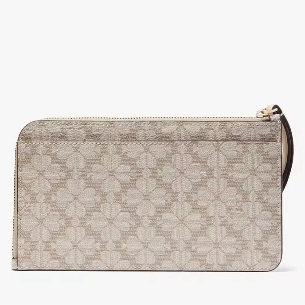 Kate Spade Lucy Spade Flower Medium L-zip Wristlet Dark Beige Multi